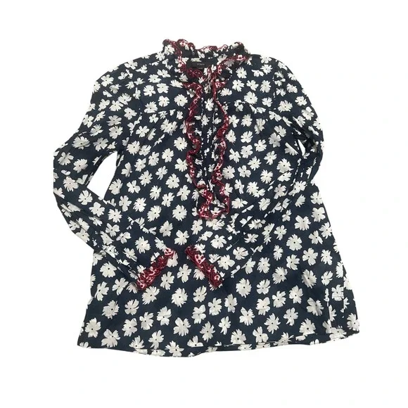 J.‎ Crew Floral Ruffle Blouse Long Sleeve Button Down Top XXS - Picture 2 of 7